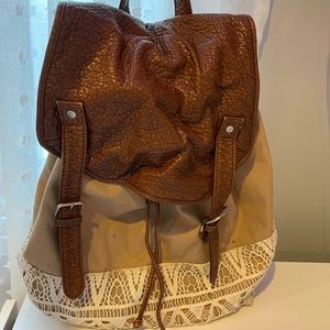 Aeropostale leather and lace straw string backpack